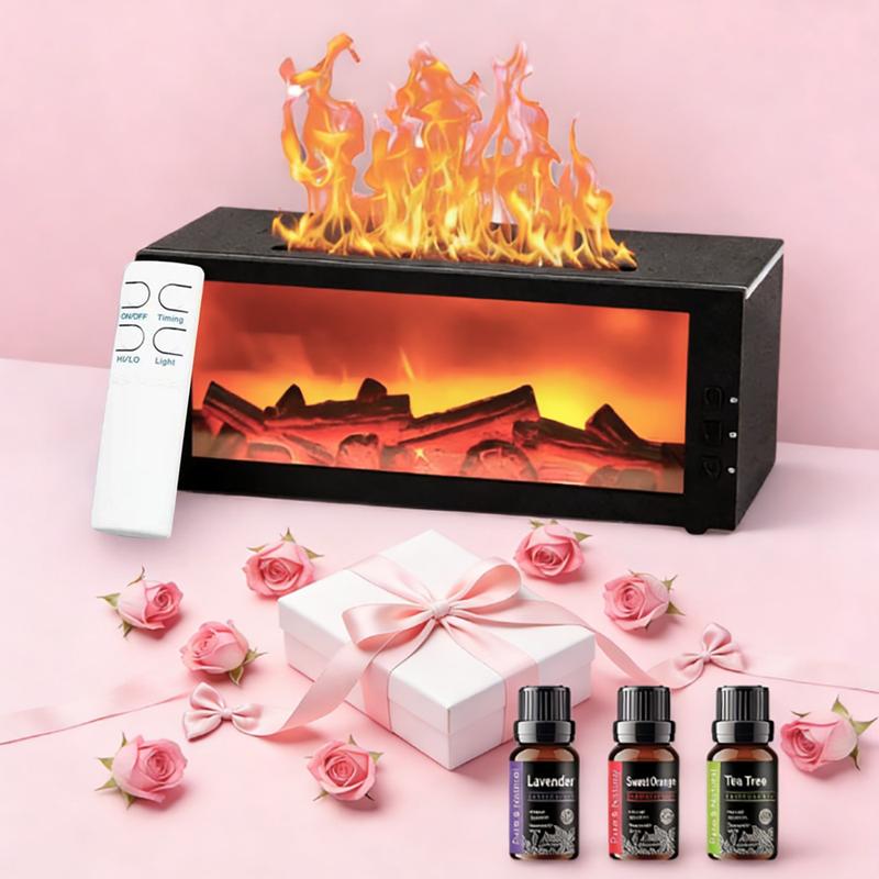 Colorful Flame Fireplace Aroma Diffuser 300ml Waterless Auto-Off Air Humidifier