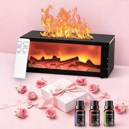 Colorful Flame Fireplace Aroma Diffuser 300ml Waterless Auto-Off Air Humidifier