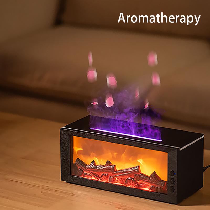 Colorful Flame Fireplace Aroma Diffuser 300ml Waterless Auto-Off Air Humidifier