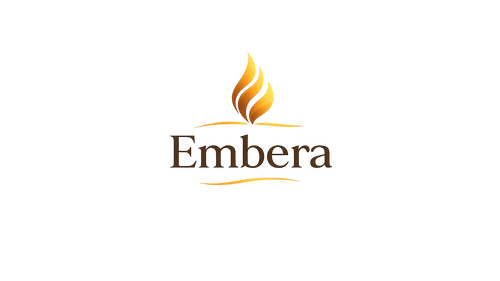 Embera logo with a flame design on a white background
