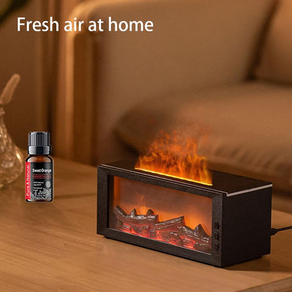 Colorful Flame Fireplace Aroma Diffuser 300ml Waterless Auto-Off Air Humidifier