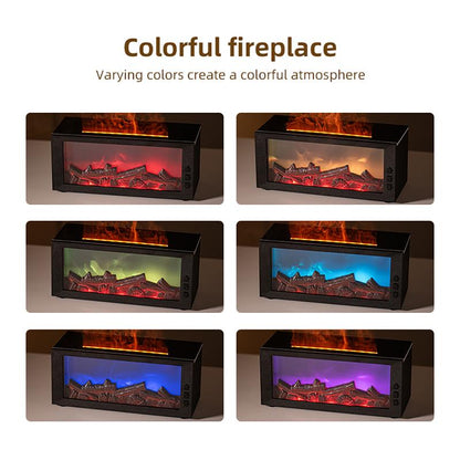 Colorful Flame Fireplace Aroma Diffuser 300ml Waterless Auto-Off Air Humidifier